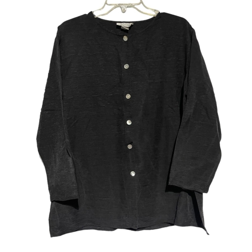 Cotton Connection Womens Black Button-Up Tunic Top 3/4 Sleeves Silk Blend Size S
